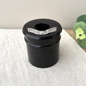 Antique 1921 Sterling Silver & Black Bakelite Hair Tidy, Dressing Table Pot