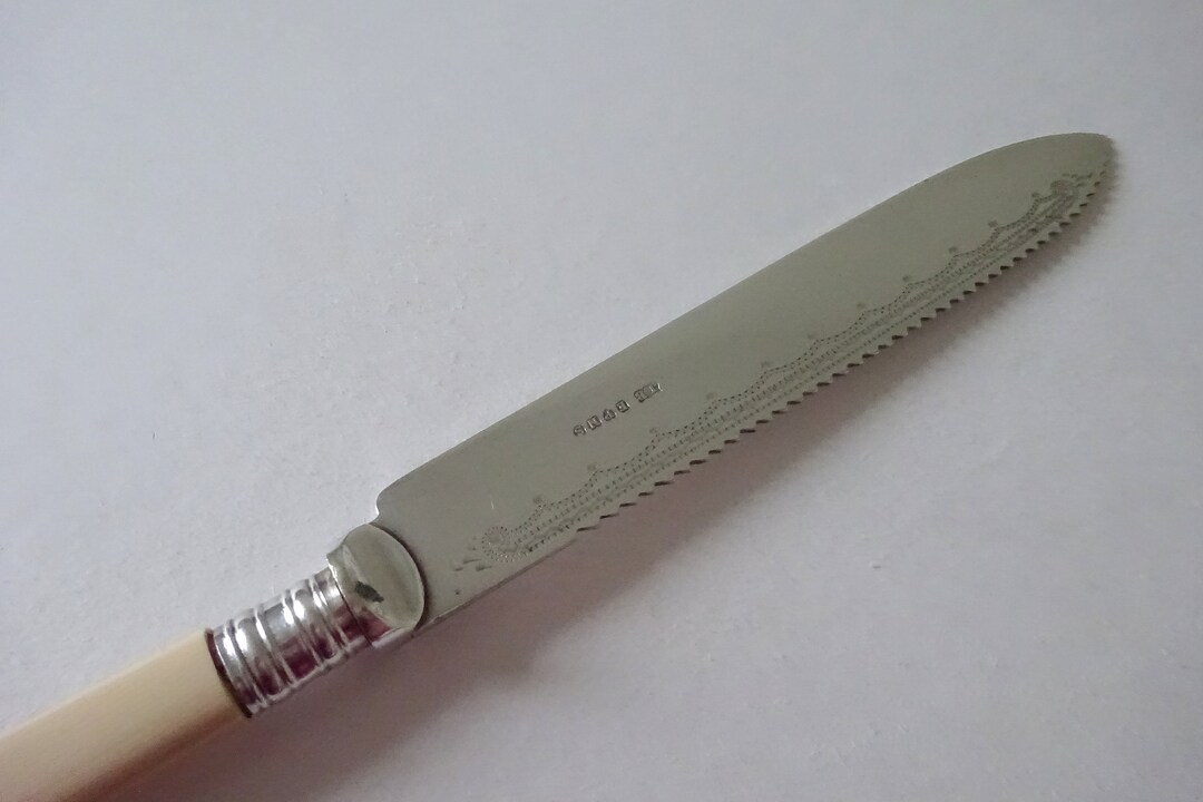 Antique Sheffield Silver Plated Cake Knife, Wedding Cake Knife, Cream Handle, Engraved Design
