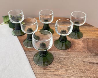 Aperitif Glasses, Vintage Set of Six Rummer Style Shot Glasses