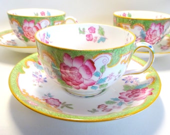 Vintage Royal Doulton Temple Pattern Teacup and Saucer, c1910s, Hand Painted Decoration, Good Condition