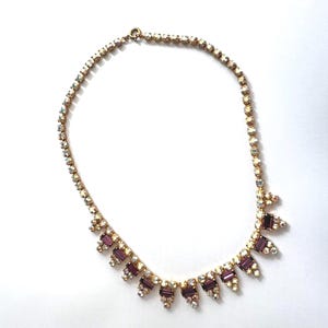 Vintage Art Deco Style Gilt Necklace with Amethyst Glass & Diamanté Paste