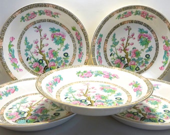 Set mit 5 Dessert- oder Müslischalen im Vintage-Stil mit indischem Baummuster, Lord Nelson Pottery