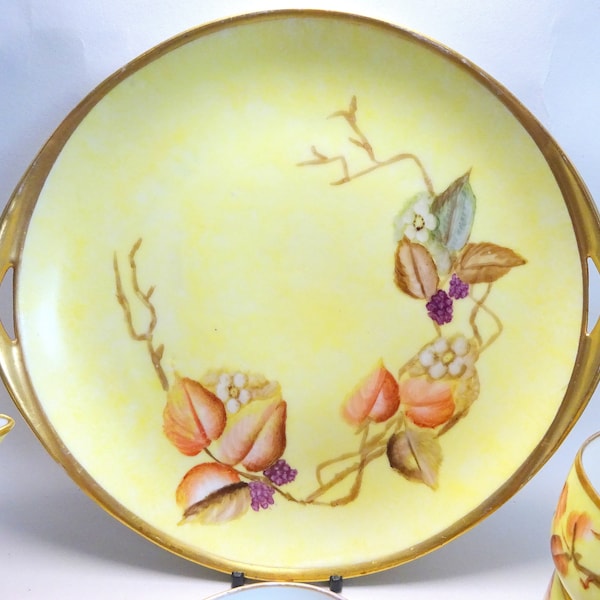 Vintage Hand Painted Rosenthal Kronach Bavaria Decorative Cake or Cabinet Plate, Autumn Fruits Pattern, Matt Glaze, Sylvia Shape, c1900s