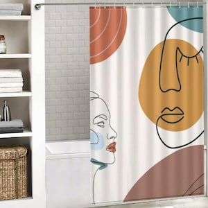 Abstract Geometric Face Line Art shower curtain Waterproof Modern Fabric Minimalist Bathroom Shower Curtains Christmas gifts/xmas presents