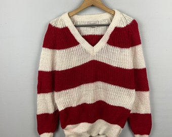 Vintage Daniel Japanese Brand Knitted Sweater Unisex Stripe  Pull Over Knitwear Border Stripe Nirvana Kurt Cobain Style Sweater  Size L