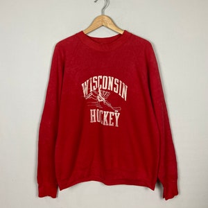 Vintage 90s Wisconsin Hockey Wisconsin Badgers Sweatshirt Large Vintage 1990 Wisconsin Hockey Sportwear Pull Over Crewneck Sweatshirt Size L