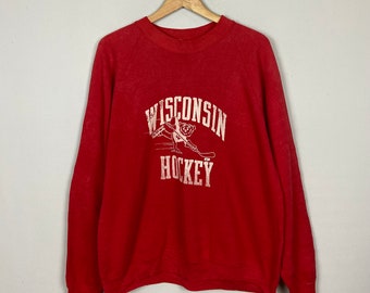 Vintage 90s Wisconsin Hockey Wisconsin Badgers Sweatshirt Large Vintage 1990 Wisconsin Hockey Sportwear Pull Over Crewneck Sweatshirt Size L