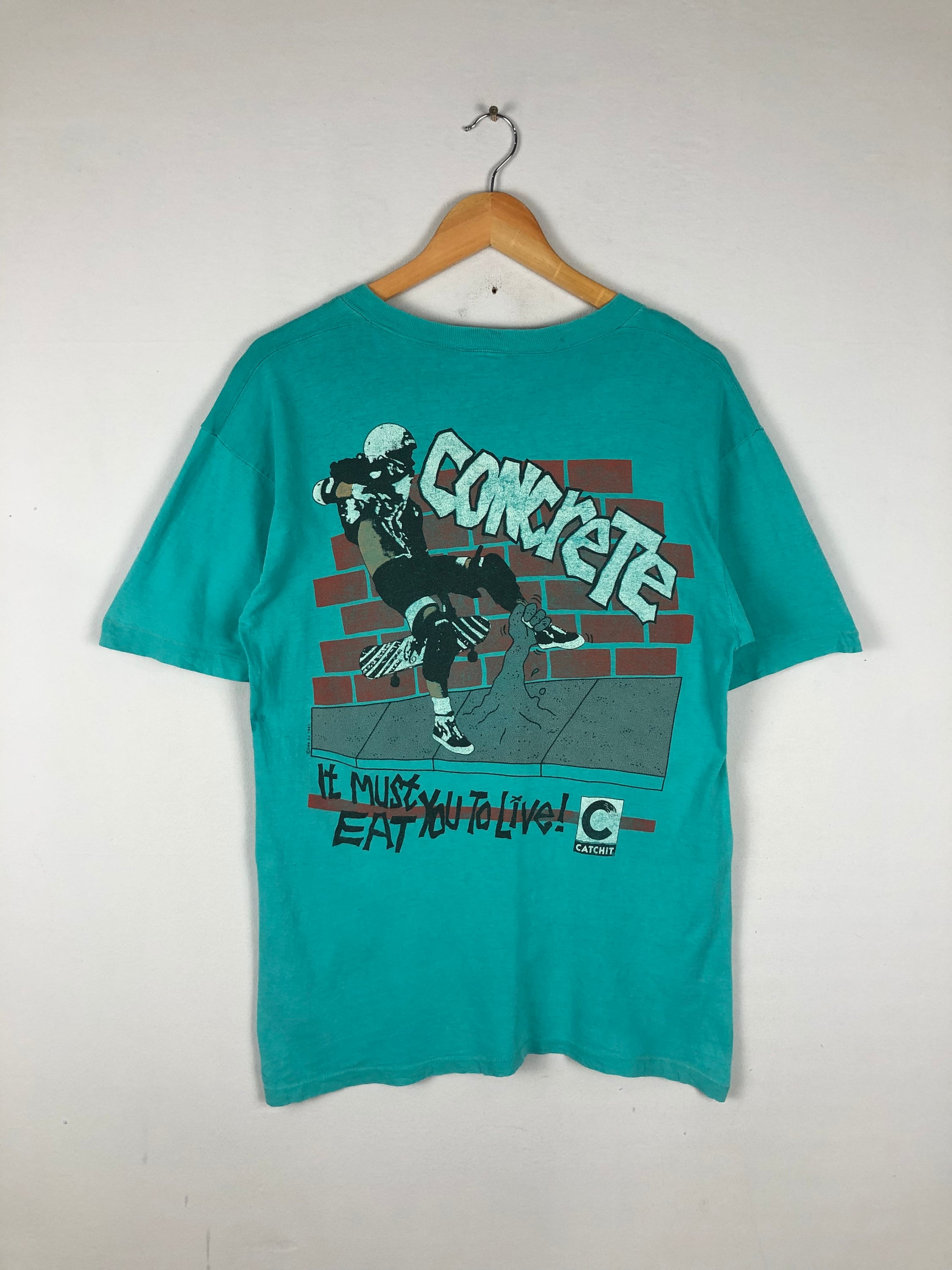 Vintage Catchit Skate Skateboard Surf Surfing Tee Large 1980s Raw