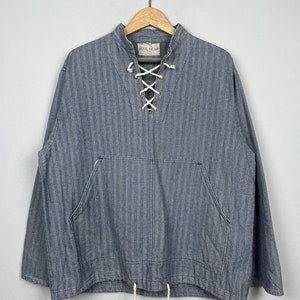 Vintage Blue Bear Usa fisherman smock Oversized Outfits Shirt Jacket Stripe Jacket Size S