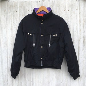 Vintage Seiller Schwarze Jacke Große 1990er Jahre Colourblock Ski fahren kaltes Wetter Schnee Bomber Mäntel Winter Größe L