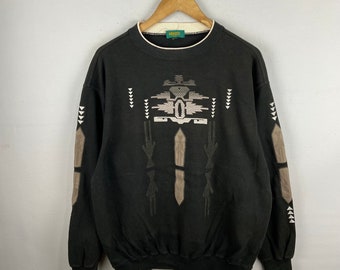 Vintage 90er Jahre Kenzo Golf Navajo Design Pullover Großes Kenzo Schwarze Stickerei Native Navajo Azteken Sweatshirt Größe L