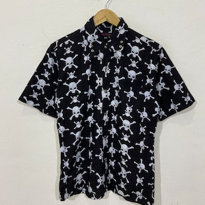 Session Japanese Brand Fashion Victim Design All Over Print  Sedionaries Punk Streetwear Button Up Down Shirt Black Size M