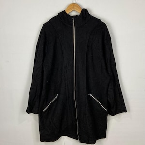 Yohji Yamamoto Overcoat Signature Yohji  Fullzipped Hooded Black Designer  Medium  Longcoat Wool Jacket Size M