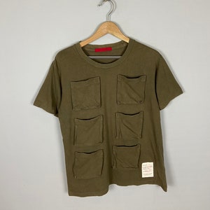 Japanese Brand Multi Pocket Tactical Dragon Label Japan Pocket Tee Brown Size M