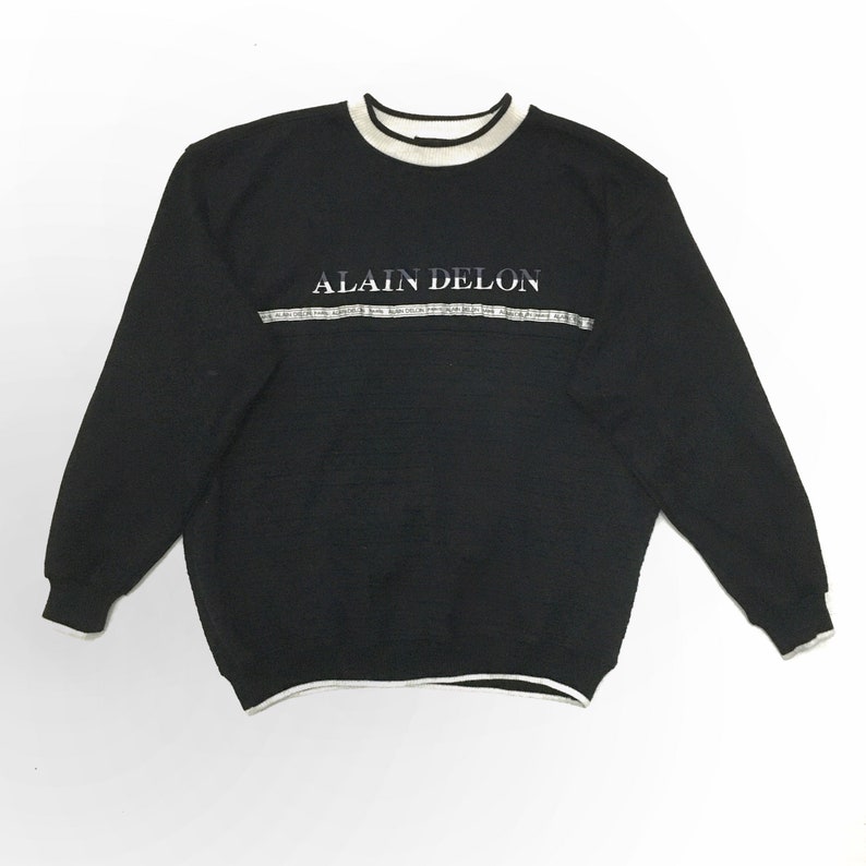 Vintage Alain Delon Spell Out Thick Crewneck Jumper Sweatshirt Large Size