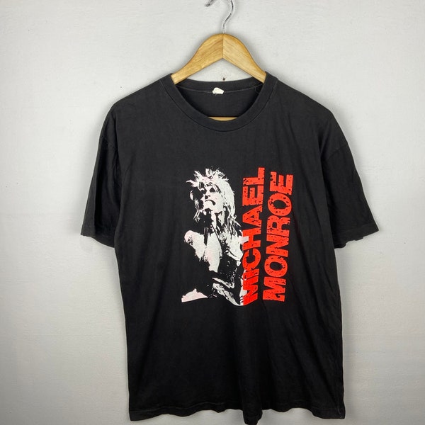 Vintage Micheal Monroe Hanoi Rocks Glam Punk Rock Legendry 1990s Japan Tour Not Fakin It” album Music Band Rock Tshirt Size L