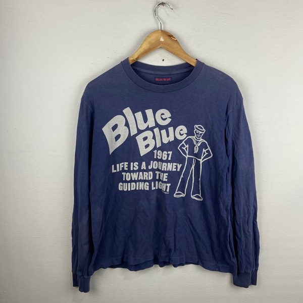 Blue Blue Japanese Brand Navy Marine Graphic  Streetwear Large  Blue Blue Japan Tshirt Longsleeve Tshirt  Size L