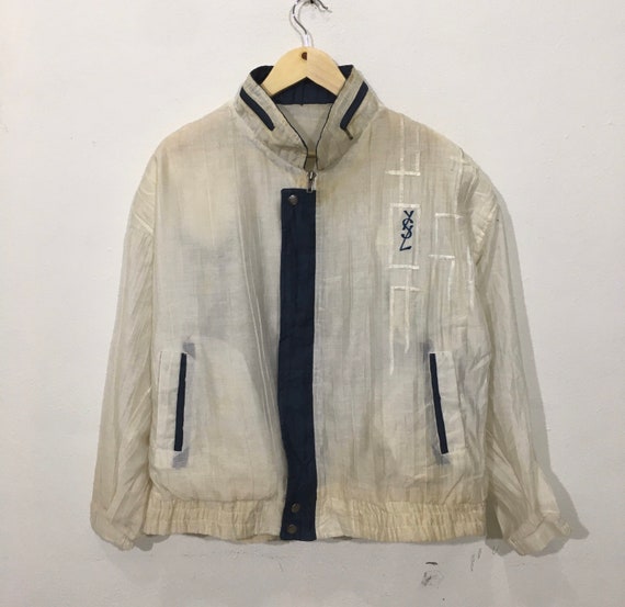 Vintage Yvest Saint Laurent Bomber Jacket Large vintage des annees 1990 Yvest Saint Laurent Ysl Italie Designer Veste Blanc Taille L Etsy France