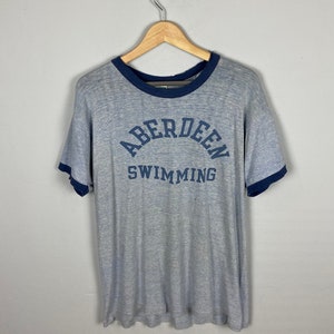 Vintage 70s Champion Aberdeen Swimming Tshirt Large Champion Blue Bar Usa Sportswear Champion Blue Bar Distressed Tees Size L