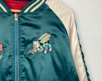 Sukajan US Navy Seabees Medium Reversible Jacket Vintage Sukajan