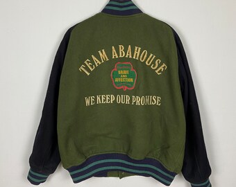 【90sレア古着】アバハウス　ABAHOUSE ビンテージ　スウェードジャケット Vintage 90s Abahouse Varsity Jacket Anniversary Big Logo
