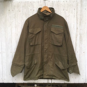 Vintage 70s Army Twill Olive Green Field Jacket  Military 1970s Military Parka Uniform Jacket Green Size L