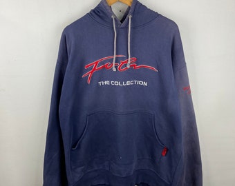 Vintage Fubu collectie trui blauw X grote jaren 1990 Fubu sportkleding casualwear streetwear outfits hiphop hoodie trui maat XL