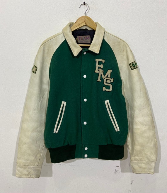 leather sleeve varsity jacket white 悲しい L