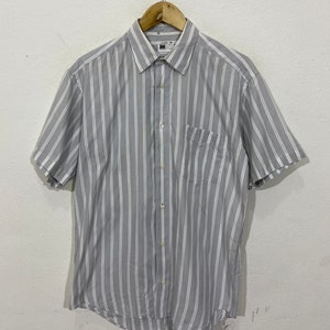 Miyake Design Studio Japanese Designer Issey Miyake Stripe Classic Outfits Mens Button Up Down Shirt Size L