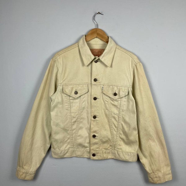 Vintage Levis Trucker Jeans Jacket  Levis Jeans  Levis  Cream Faded Ripped Jacket Button Size 38