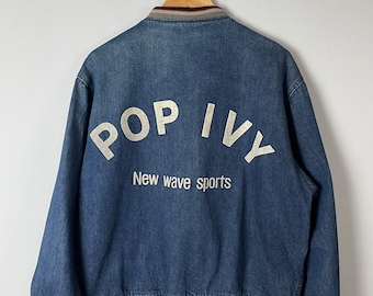 Vintage Blue Way marque japonaise Denim Blue Pop Invy New Wave Sports Varsity Bomber Denim Jeans Jacket Taille M