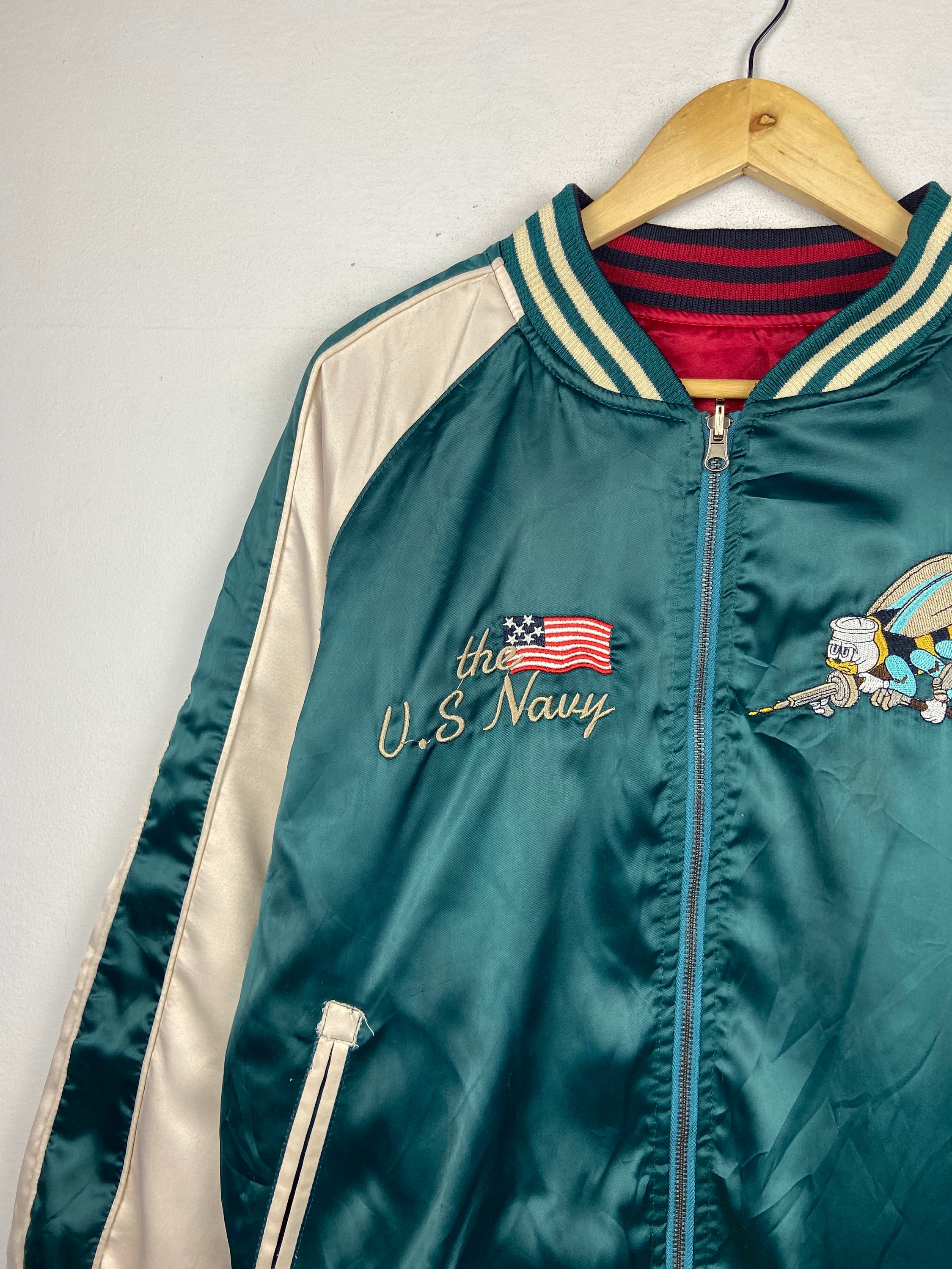 Sukajan US Navy Seabees Medium Reversible Jacket Vintage