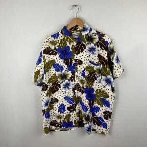 Vintage Hawaii Hemd Aloha Candy Island Vintage Floral Shirt groß 90er Japan Aloha Beachwear Shirt Tropisches Shirt Button Up Größe L