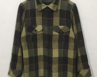 Vintage Lelians Japan Wool Checked Tartan Women Large Flannel Shirt  Size L