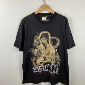Vintage 90s Bruce Lee Legendary Martial Art Actor Watahhhh!  Movie Tshirt Black Size XL