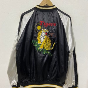 Vintage Tigers Souvenir Jacket Vintage 90s Sukajan Tokyo Japanese Embroidery Sukajan Satin Bomber Jacket Size L