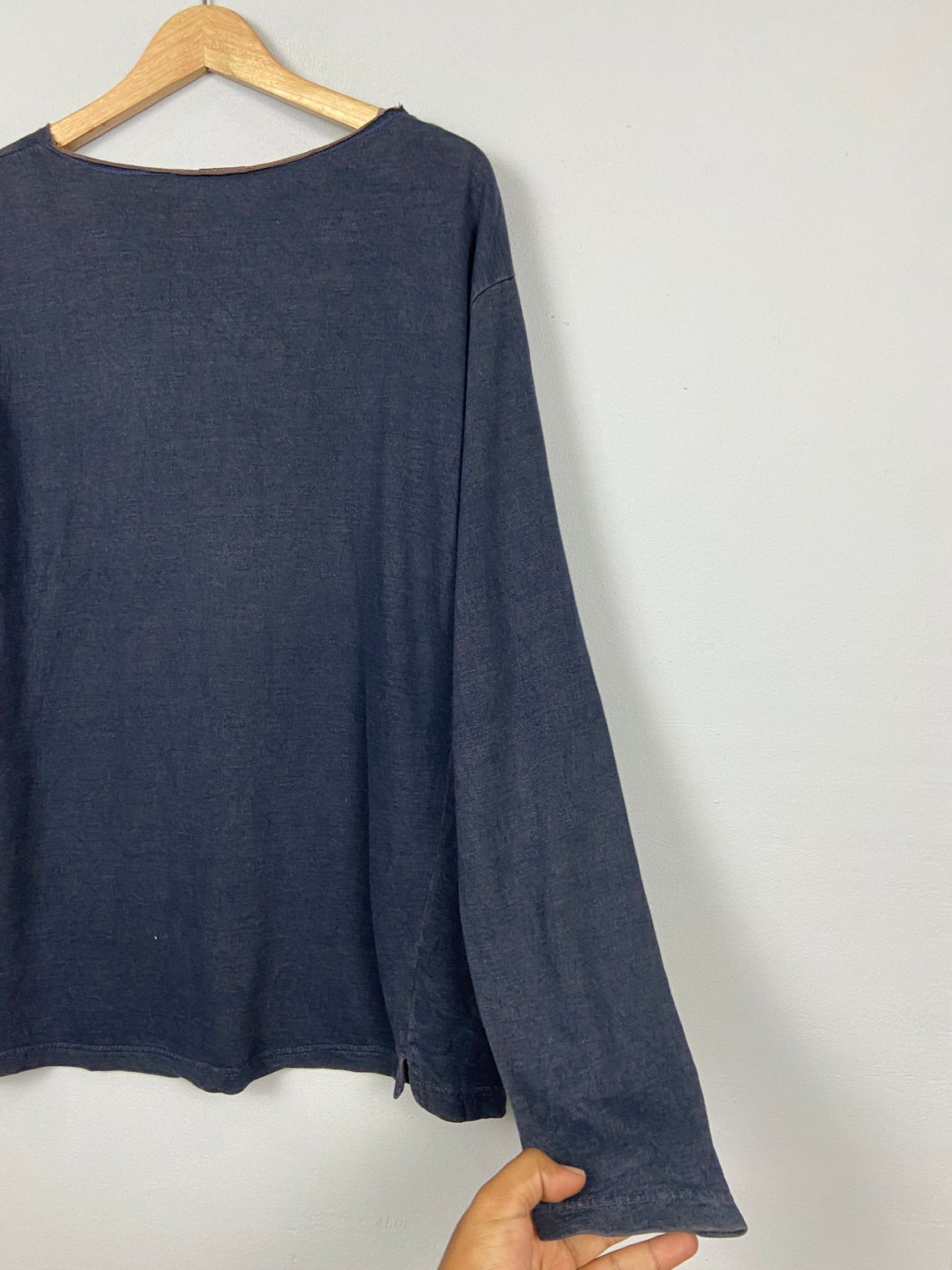 45rpm Ai Majotae Size XL Blue Hemp Button Up Long Sleeve Shirt