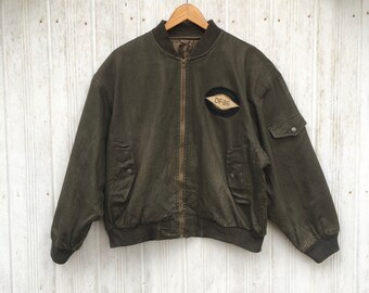 Deville Uamo Jacke Vintage 1990er Jahre Bomber M Große Herren Spell Out Stickerei Japanische Bomberjacke Größe L