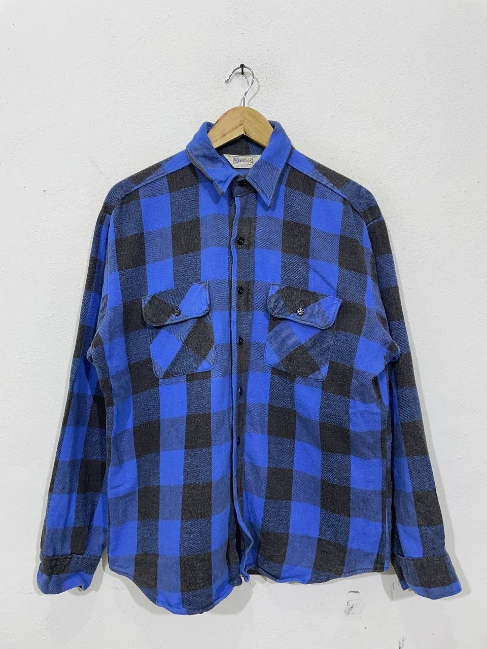 Vintage Five Brother Heavy 1990s Five Brother Large Blue Plaid Flannel  Shirt Size L 