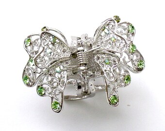 Rougecaramel - Metal and rhinestones - Green Butterfly hair claw clip