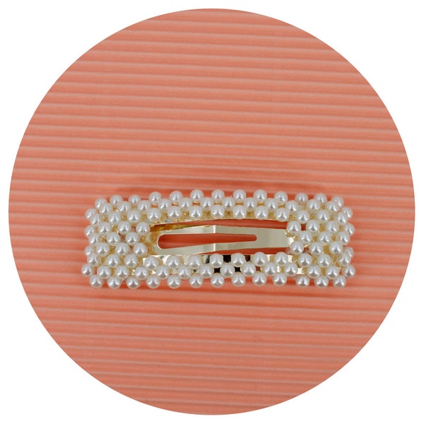 Rougecaramel - Barrette cheveux clip perles rectangulaire / pince cheveux perles 7.5cm