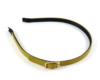Thin headband with bow - mustard green leather