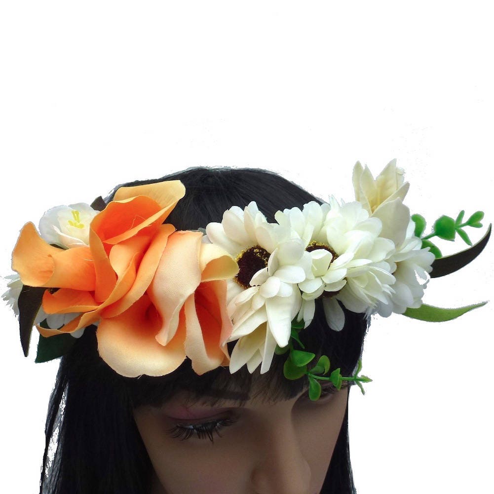 Couronne de Fleur Serre Tête Mariage Cérémonie - Orange/Beige