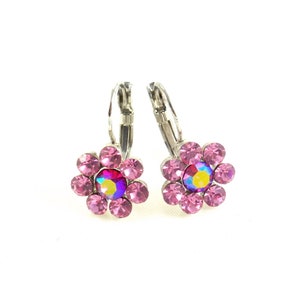 Jewelry Crystal flower sleeper earrings Pink