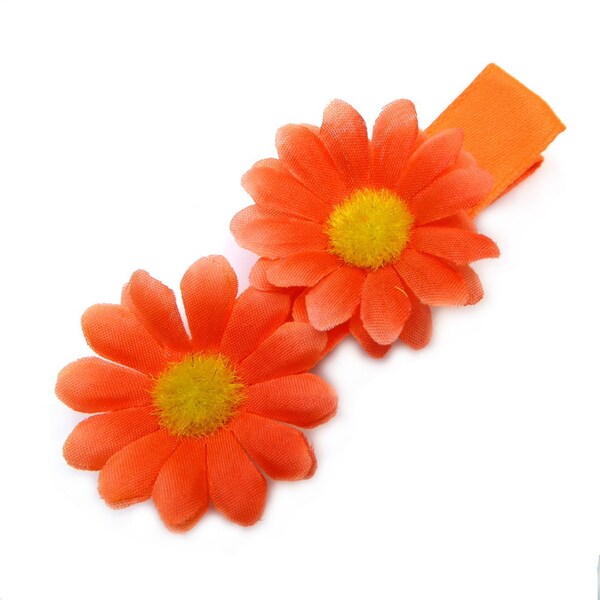 Rougecaramel - Pince cheveux fleur marguerite longueur 8cm - orange