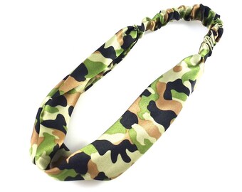 Bandeau/headband large imprimé camouflage - vert