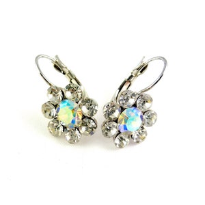 Jewelry Crystal flower sleeper earrings White