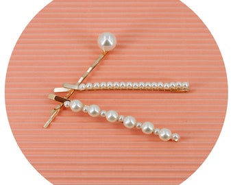 Rougecaramel - Lot de 3 barrette cheveux perles / pince cheveux perles environ 6cm