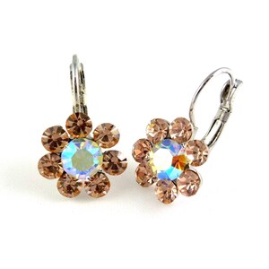 Jewelry Crystal flower sleeper earrings Brown