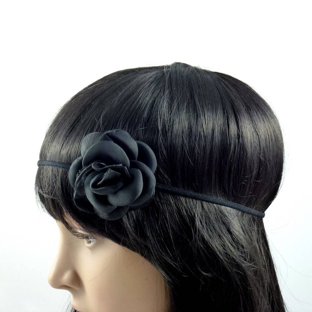 Headband Fleur en Organza - Couleur Noire.